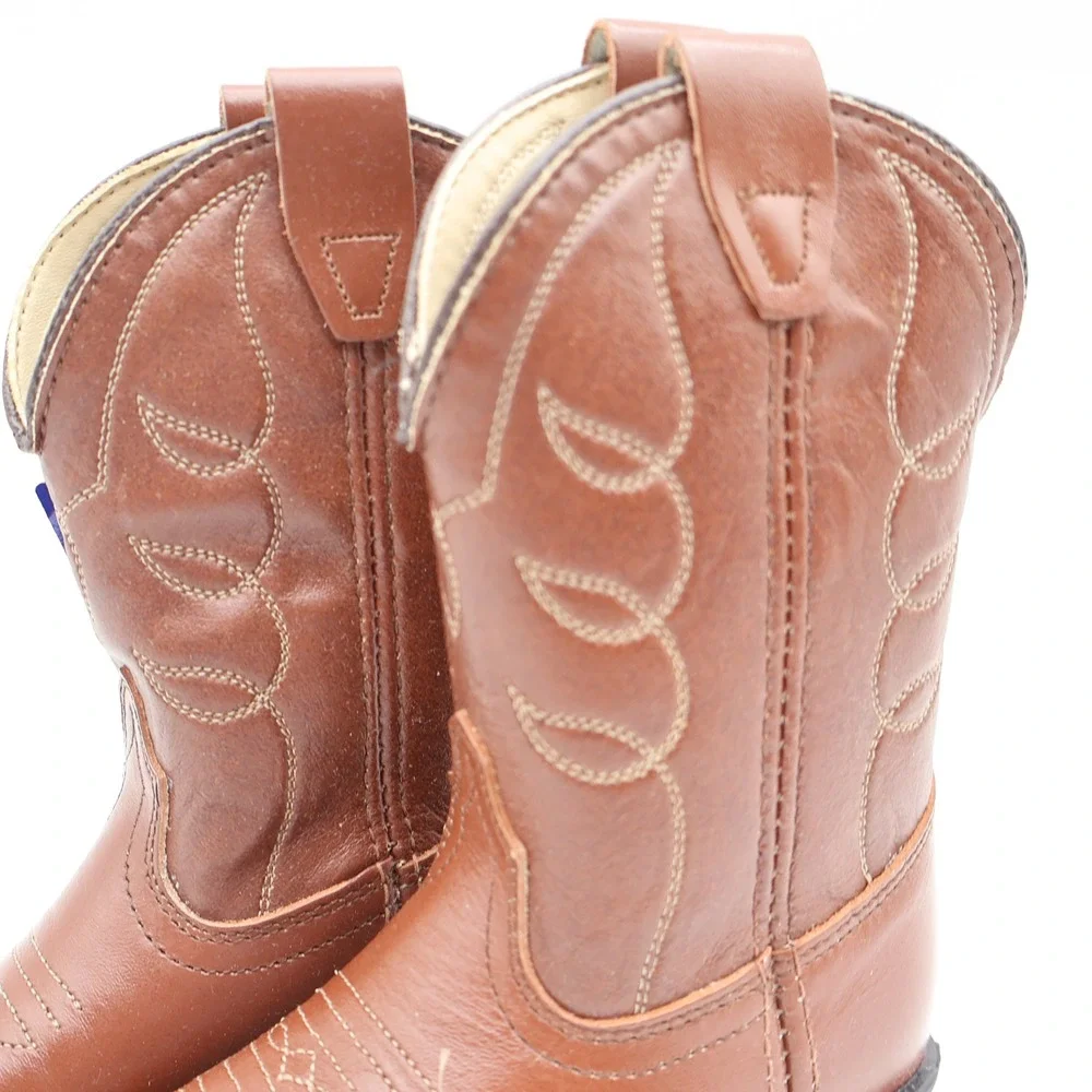 Acme Cowboy Boots Kids Size 10 D Vintage Brown Leather Made in USA NIB 2406